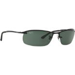 NEW PACKAGED RAY-BAN Semi-Rimless Sunglasses - MATT BLACK WITH GREEN LENSES. RRP £144. The Ray-Ban