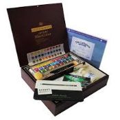 Daler Rowney Artists Wooden Box Half Pan Watercolour paint set - ER32