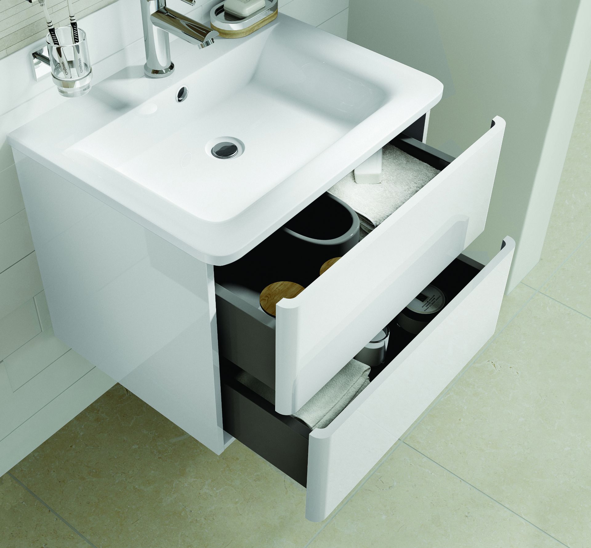 NEW & BOXED NOVUM Glyde 60cm WHITE Wall Hung Unit & Ceramic Washbasin. RRP £838. (N7WH60WHI/ - Image 2 of 2