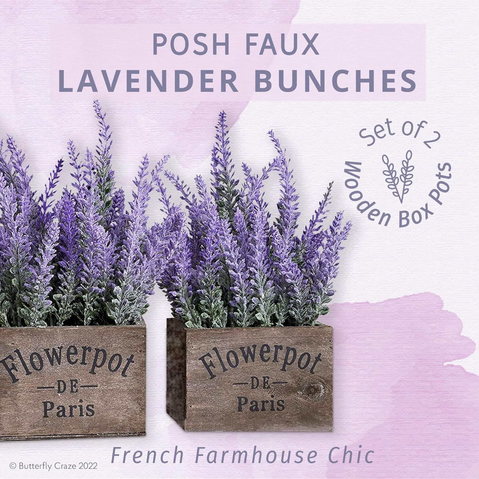 Pallet To Contain 144 x New & Boxed Sets of 2 Butterfly Craze Artificial Lavender Plants in Rustic - Image 4 of 9