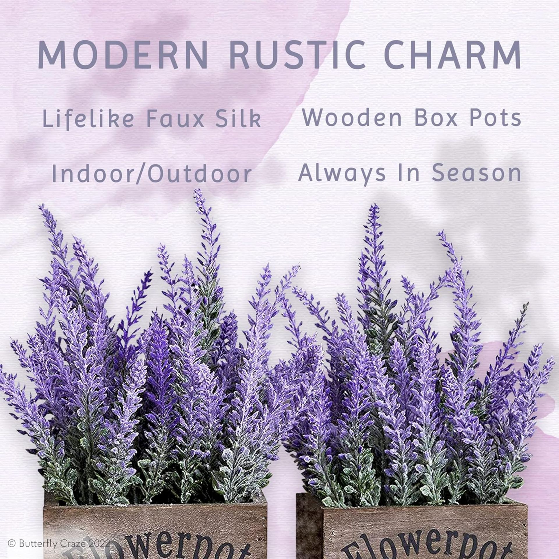 Pallet To Contain 144 x New & Boxed Sets of 2 Butterfly Craze Artificial Lavender Plants in Rustic - Image 5 of 9