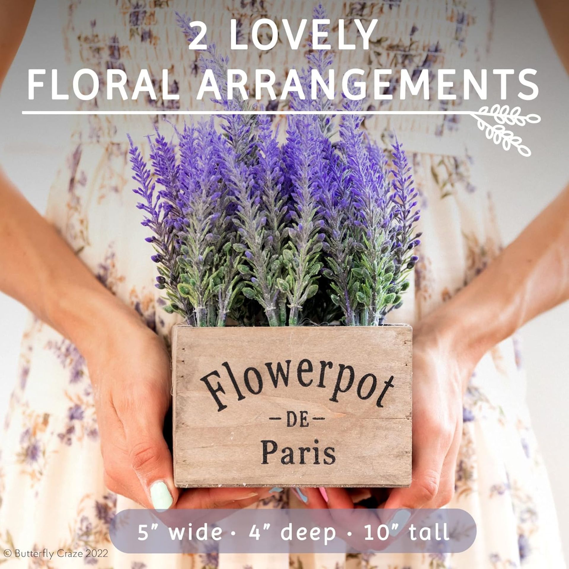 Pallet To Contain 144 x New & Boxed Sets of 2 Butterfly Craze Artificial Lavender Plants in Rustic