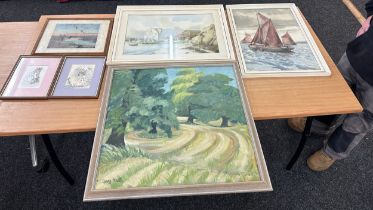 Selection of pictures and prints includes water colour by George W Miller, largest measures