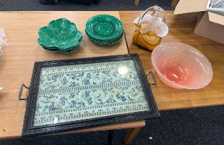 Selection of miscellaneous includes vintage tray, glass bowl, plates etc The tray was custom made to