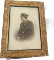 Vintage Gilt framed oil pastel drawing of a World war 1 military man, frame measures approximately