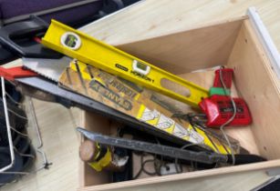 Selection of vintage tools to include saws etc