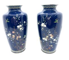 Fine pair of antique cloisonne Japanese Meiji period vases, signatures to base, very good condition