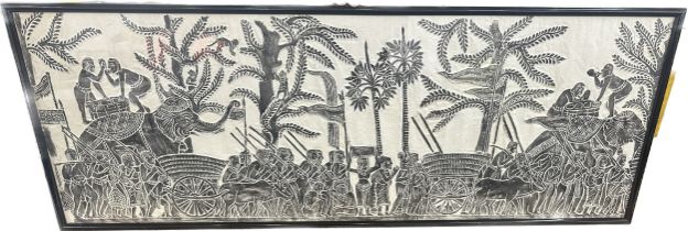 Large frame African scene on rice paper, approximate frame measurements: Height 20.5 inches,