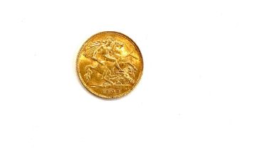 1909 Edwardian gold half sovereign, weight 4g