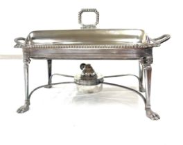 Silver plated lidded spirit tureen warmer with lion feet, measures approximately 8.5 inches tall