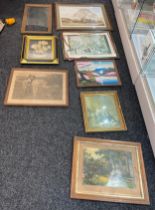 Selection of vintage and later pictures, prints and frames, various sizes and genre (8 in total)
