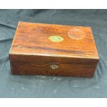 Victorian rose wood writing box measures approx 5 inches tall by 14 inches wide and 9 deep