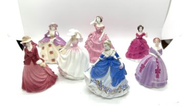 Selection of miniature coalport and royal doulton lady figures, 4.5 inches tall