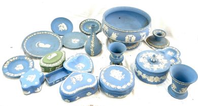 Selection of Wedgwood blue Jasperware, to include trinkets, bowl, palte etc