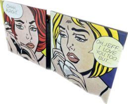 2 Large Roy Lichtenstein canvas retro pop art prints measures approximately 32 inches square