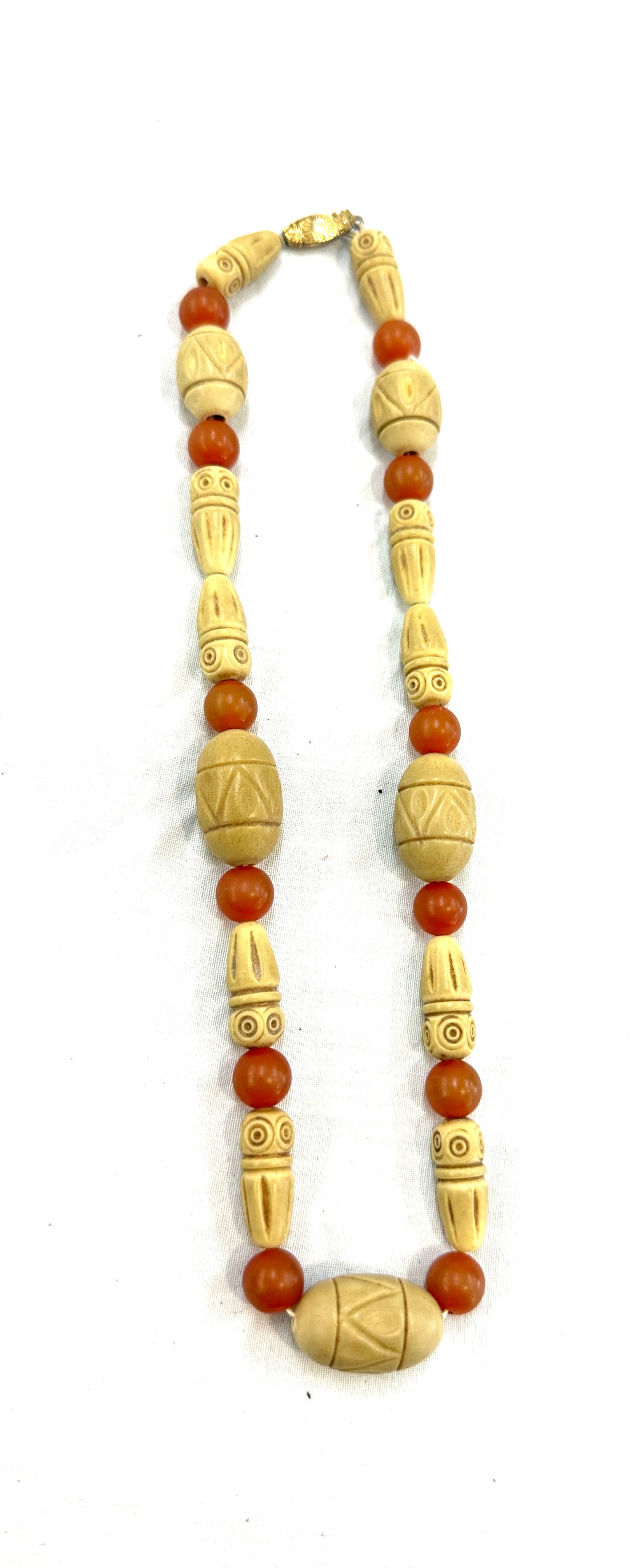 Vintage carved boho and amber necklace