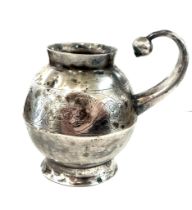 Early unmarked globular silver mate cup, has been repaired previously, over height 7.5cm, C-shaped