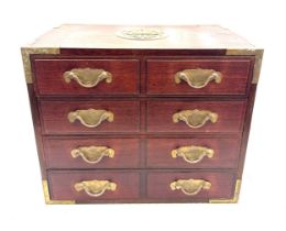 Oriental wooden 4 drawer jewellery chest, approximate measurements: Height 11.5 inches, Width 14