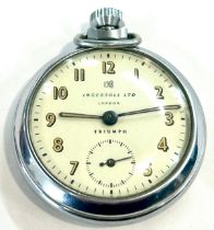 Ingersoll Triumph silver plated pocket watch, ticks and winds