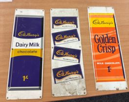 Three vintage Cadburys advertising enamel signs measures approx 15 inches long by 5 inches wide