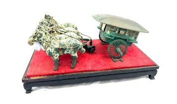 Vintage chinese bronze horse and cart figure 12 inches wide 7 inches depth 6 inches tall