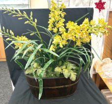 Flower arrangement in Oak Container