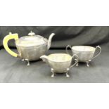 Hallmarked Silver Art Deco 3 piece tea set, total approximate weight 925 grams makers mark P E &