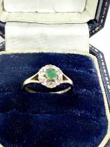 9ct Gold Emerald & Diamond Cluster Dress Ring (1.3g)