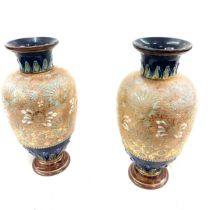 Pair antique Lambethware large vases, approximate height 14.5 inches