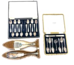 3 cased silver plated cutlery sets includes fish knife and fork etc