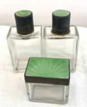 Enamel lidded scent bottle, with stoppers, damage to enamel