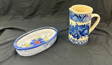 Two pieces of vintage country pottery jug and a bowl jug measures approx 8 inches tall