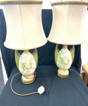 Pair of china lamps with shades overall height 28 inches tall Untested