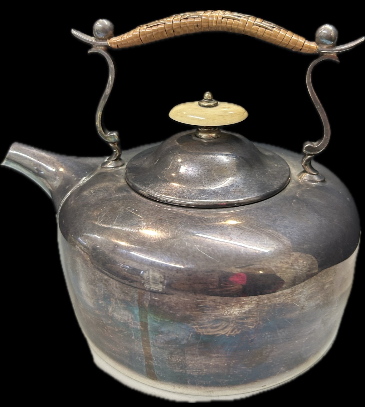 Antique silver plated spirit kettle with stand and burner, reed detailing to handle of kettle and - Bild 3 aus 4