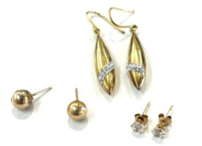 Selection of ladies earrings to include 9ct gold and silver drop earrings, 9ct gold stone set