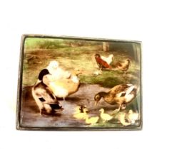 Sterling silver and enamel pill box with farmyard scene, inside marked 925, weight approximate 59g