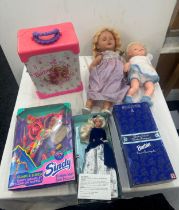 2 boxes of vintage dolls, including boxed Barbie, boxed Sindy, Tressy, Amanda Jane, Sheena etc