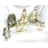 6 Antique Staffordshire figures, tallest measures approximately: 13 inches some a/f