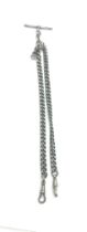 Sterling silver double Albert pocket watch chain, approximate weight 52g