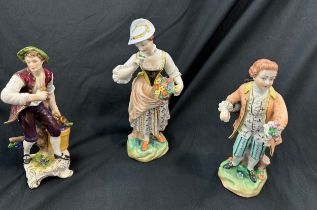 3 Vintage Dresden figures 8 inches tall