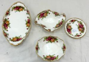 Four pieces of Royal Albert Old Country Rose largest tray measures approx 11 inches long Condition