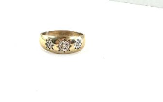 Hallmarked 9ct gents ring, with 2 diamond chips, 1 other stone, ring size V, approximate weight 4g