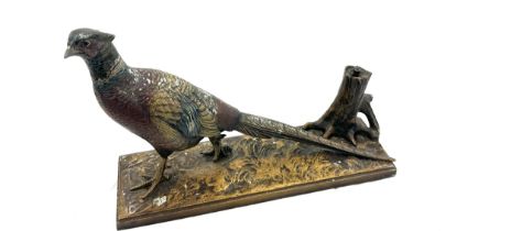 Vintage cold painted bronze table lighter inc the shape of a pheasant, af