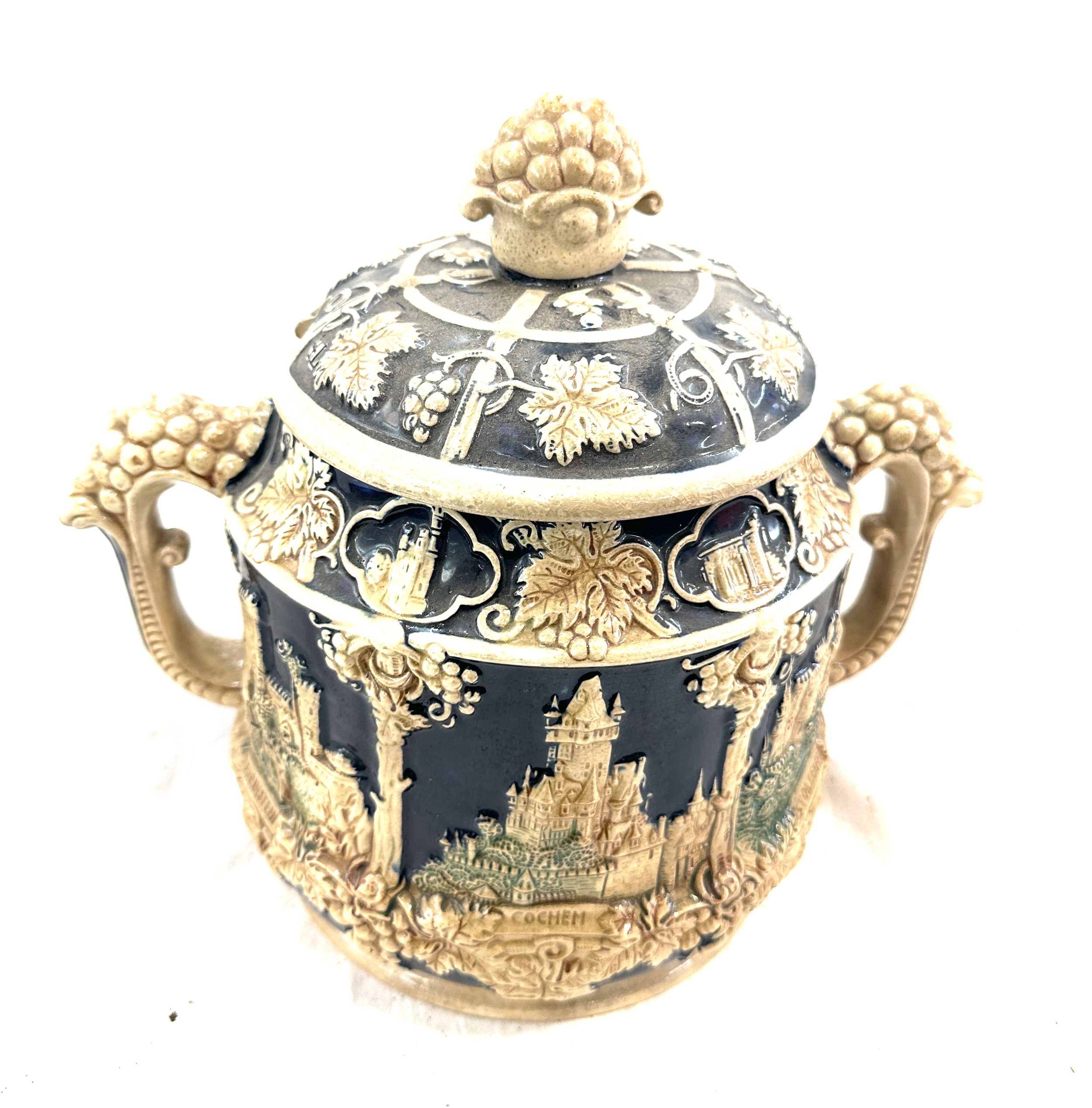 German antique 2 handled lidded pot with ladle, approximate measurements: 14 inches tall, width - Image 3 of 5