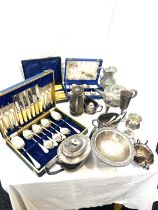 Selection of metalware to include teapots, cups etc