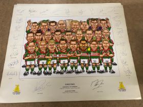 Unframed Leicester Tigers supporting children in need original signed caricatures