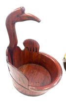 Oriental carved wooden duck basket measures approximately 23 inches tall