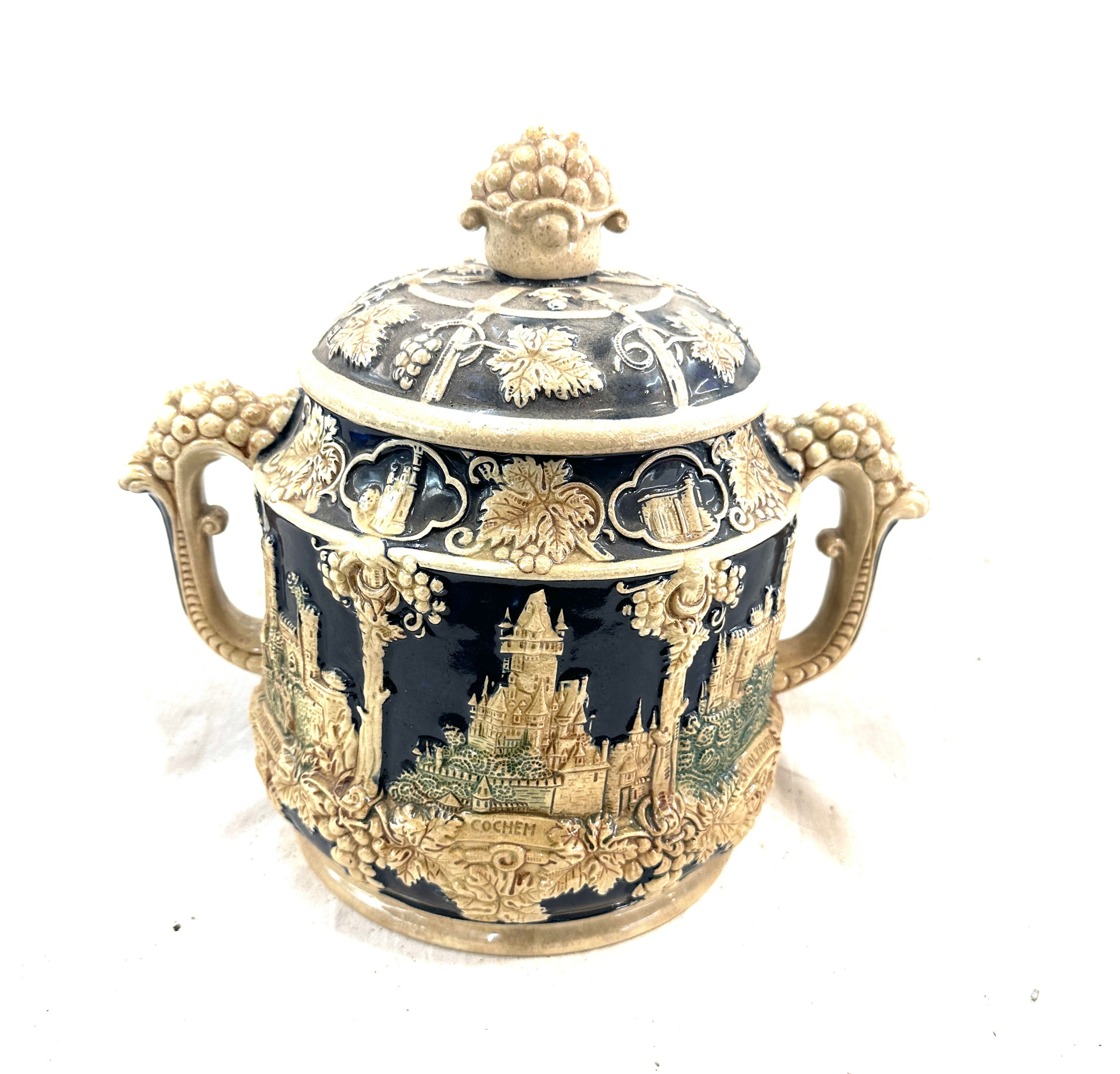 German antique 2 handled lidded pot with ladle, approximate measurements: 14 inches tall, width - Image 2 of 5
