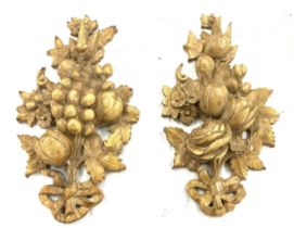 Pair of ceramic fruit plaques measures approx 16 inches tall