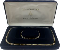 Hallmarked Walker and Hall 9ct gold ladies chain and bracelet set, total weight 8g